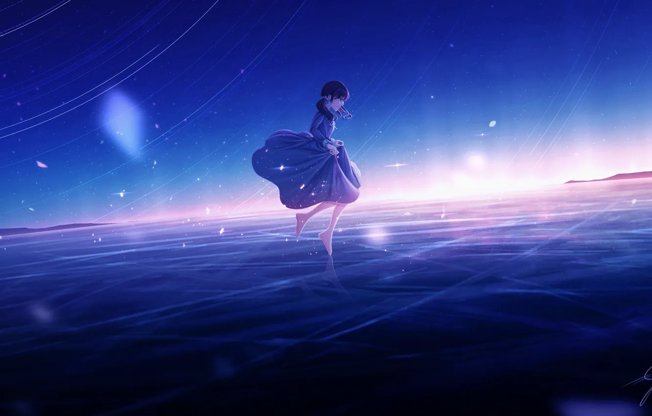 Photo wallpaper ice, the sky, girl, runs, Nengoro