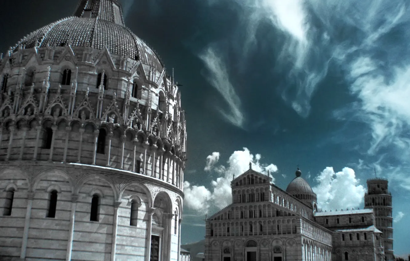 Photo wallpaper tower, Italy, Cathedral, Pisa, the baptistery, infrared the