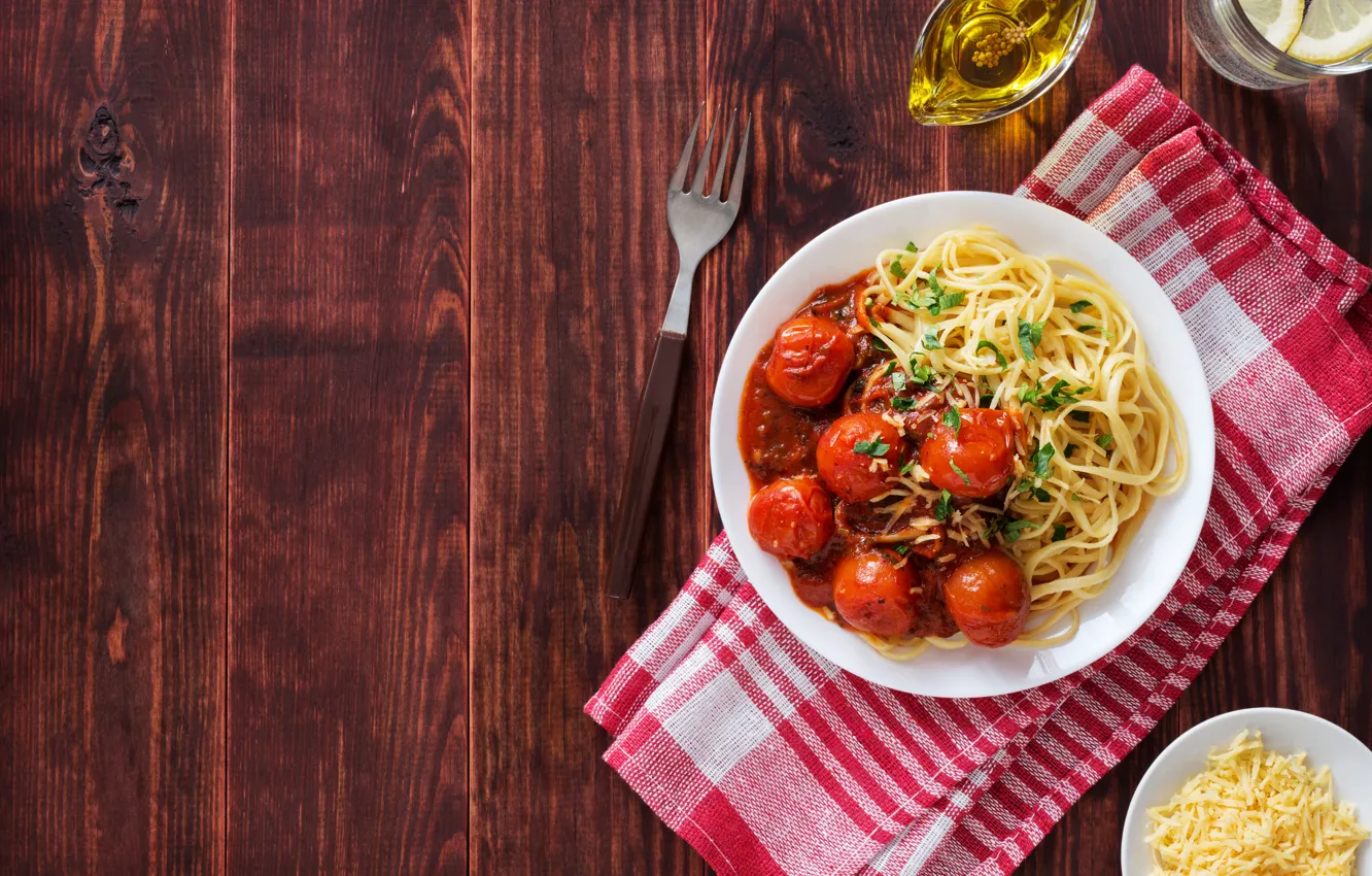 Photo wallpaper food, tomatoes, spaghetti, the second dish