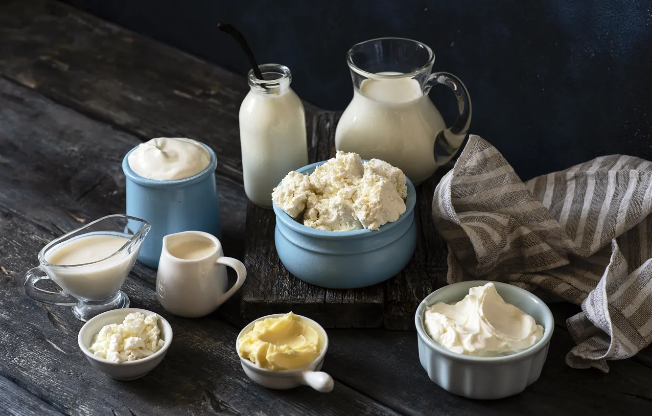 Photo wallpaper milk, cheese, sour cream