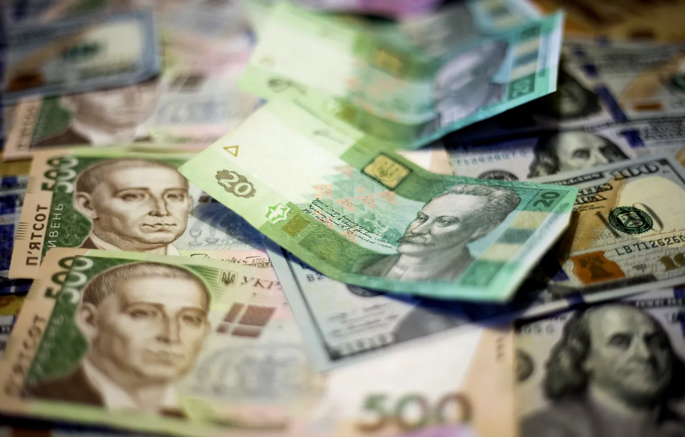 Photo wallpaper money, dollars, Ukraine, currency, the hryvnia