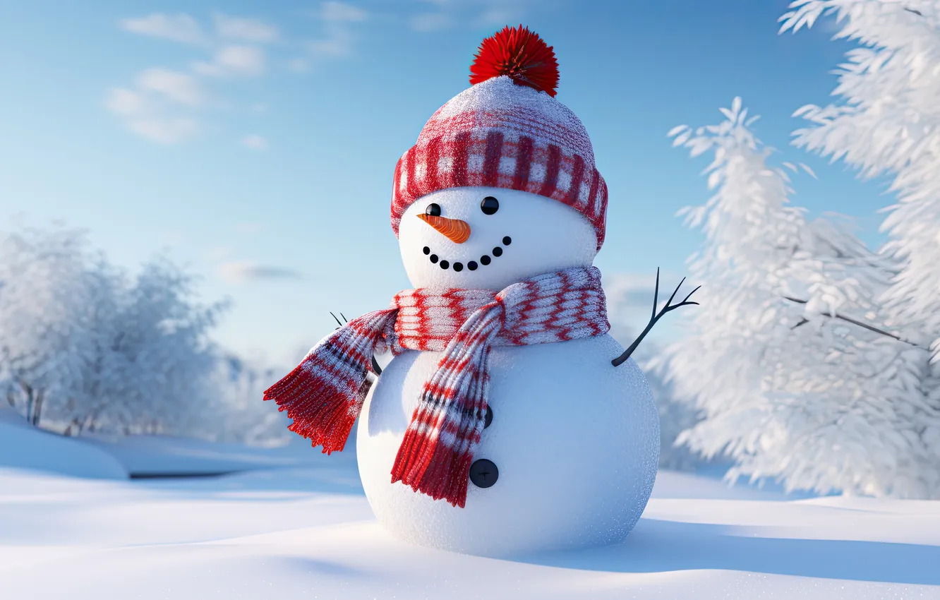 Photo wallpaper winter, snow, new year, Christmas, snowman, Christmas, winter, snow