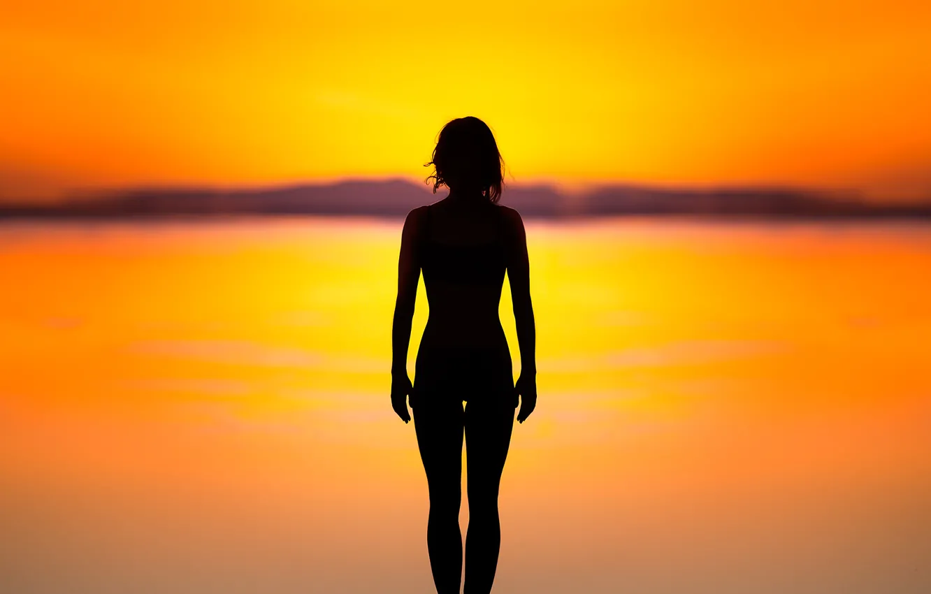 Photo wallpaper sunset, background, Girl, figure, silhouette