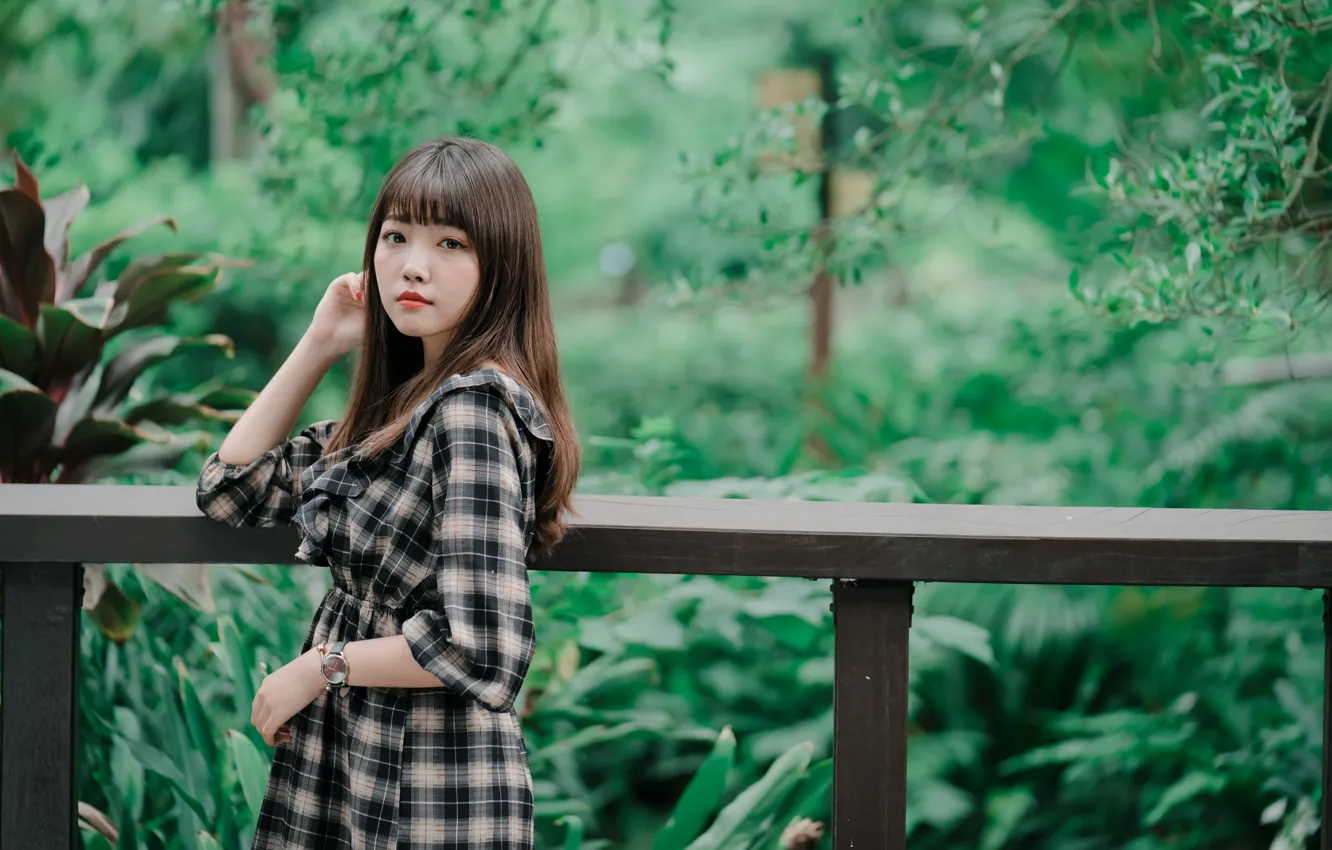 Photo wallpaper look, girl, brunette, Asian, cutie