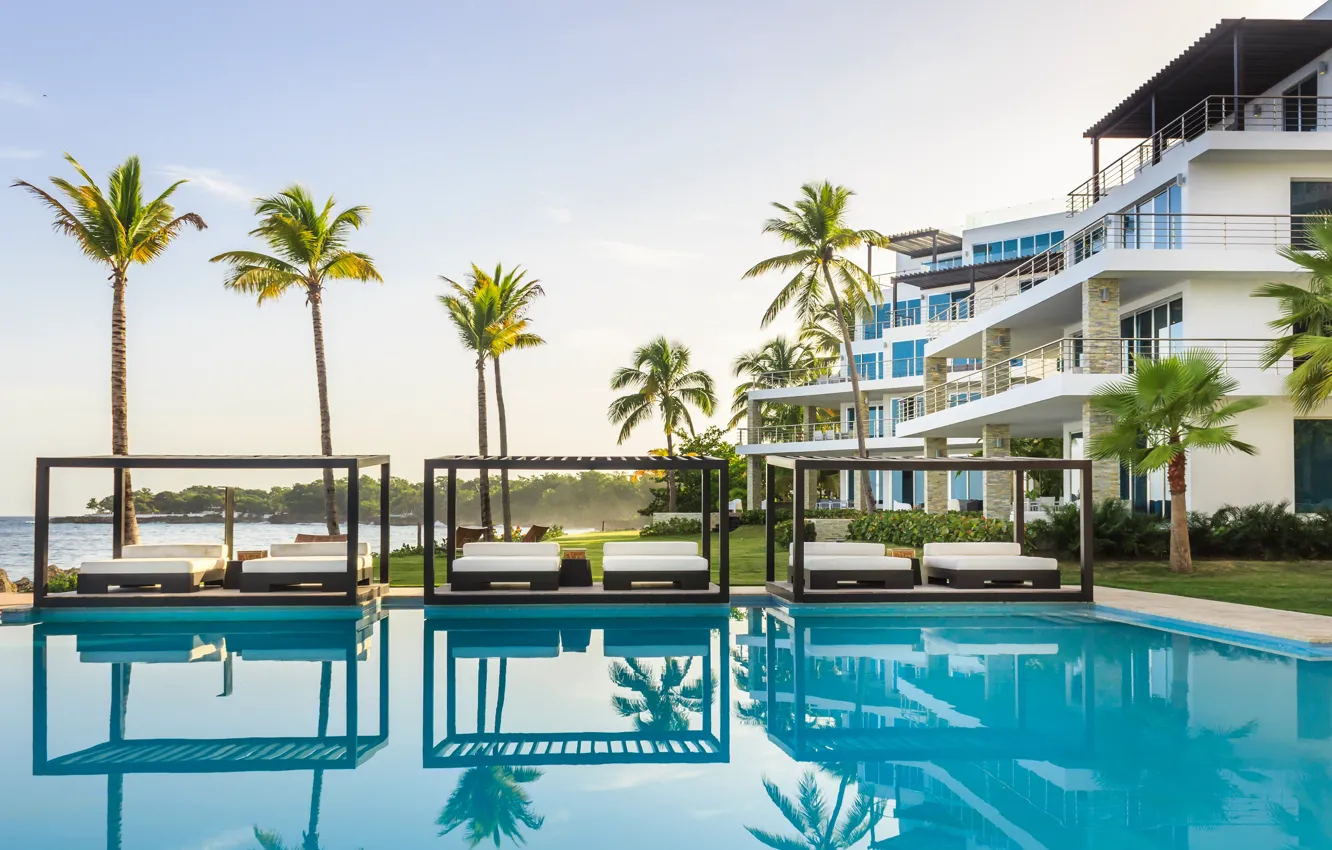 Photo wallpaper palm trees, the ocean, pool, pool, resort, Dominica, Dominican republic, Gansevoort