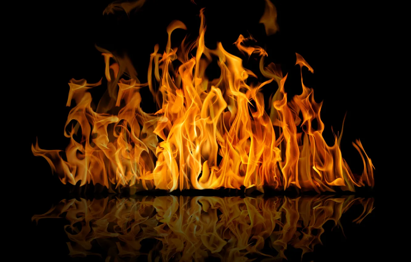 Photo wallpaper reflection, background, fire, flame, black, fire, flame, reflection