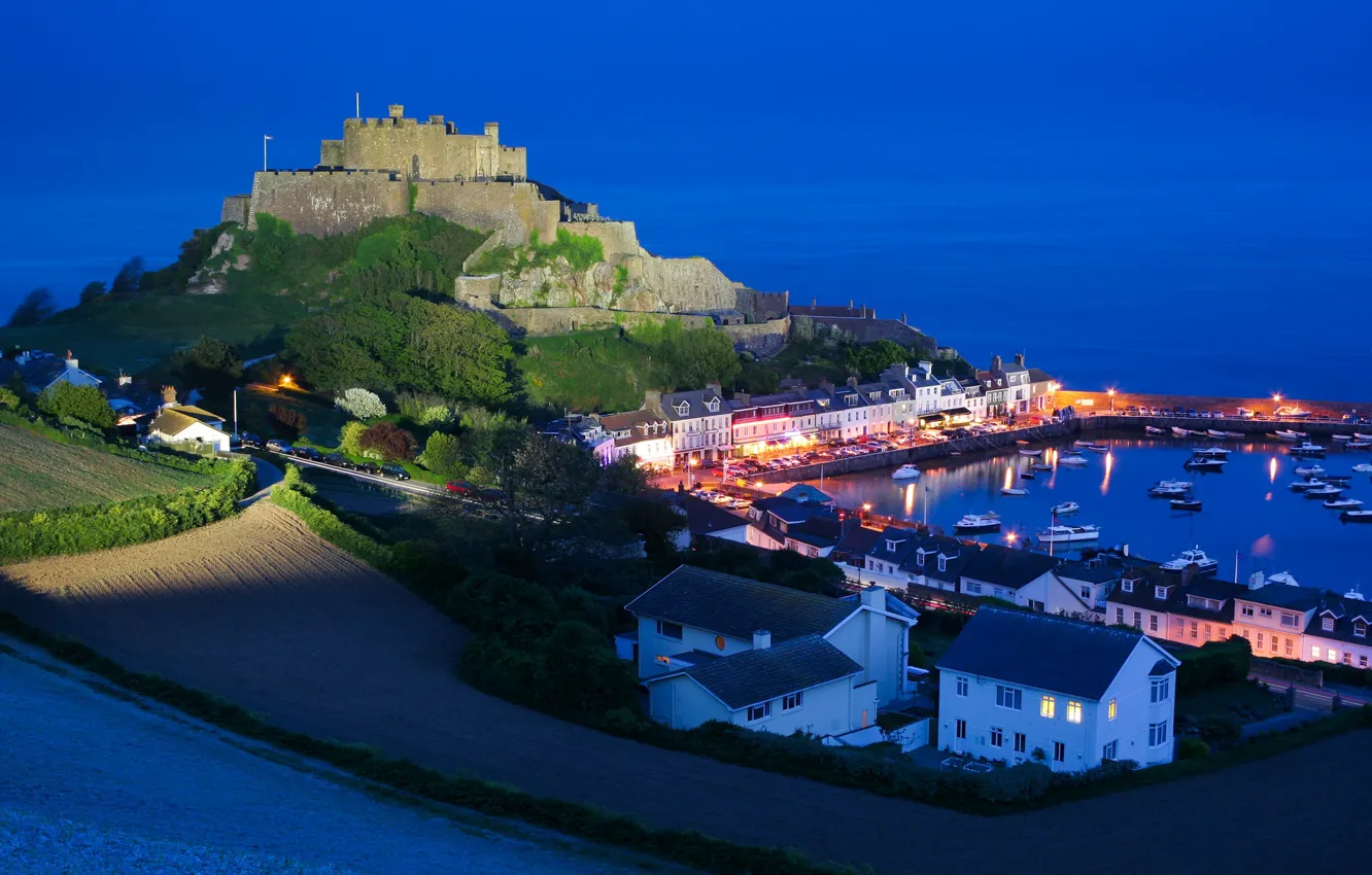 Photo wallpaper castle, Europe, harbour, burns, the island of Jersey