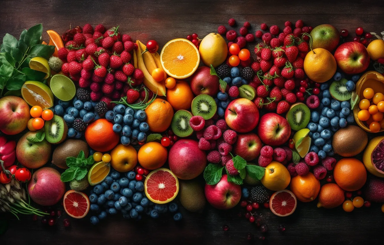 Photo wallpaper berries, food, fruit, different, a lot, juicy, delicious, cuts