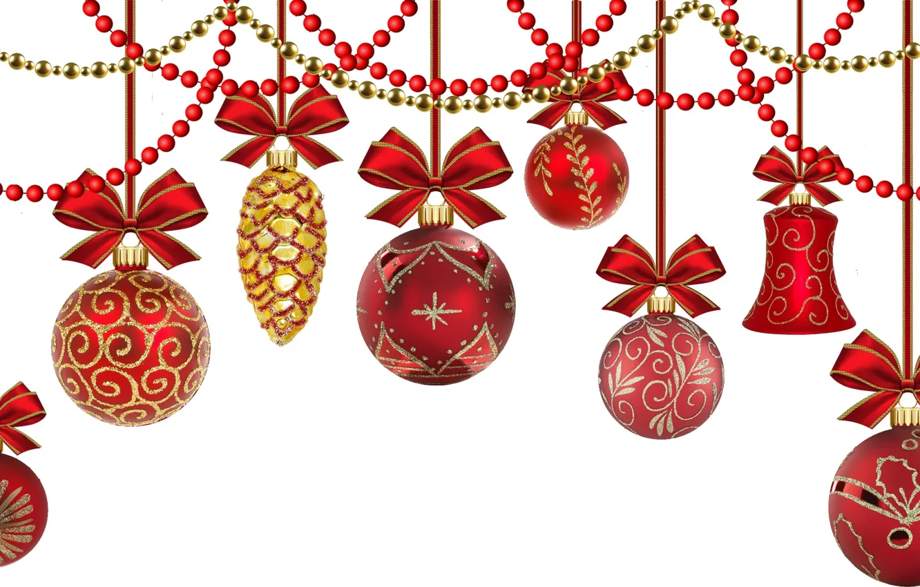 Photo wallpaper balls, balls, white background, beads, Christmas decorations