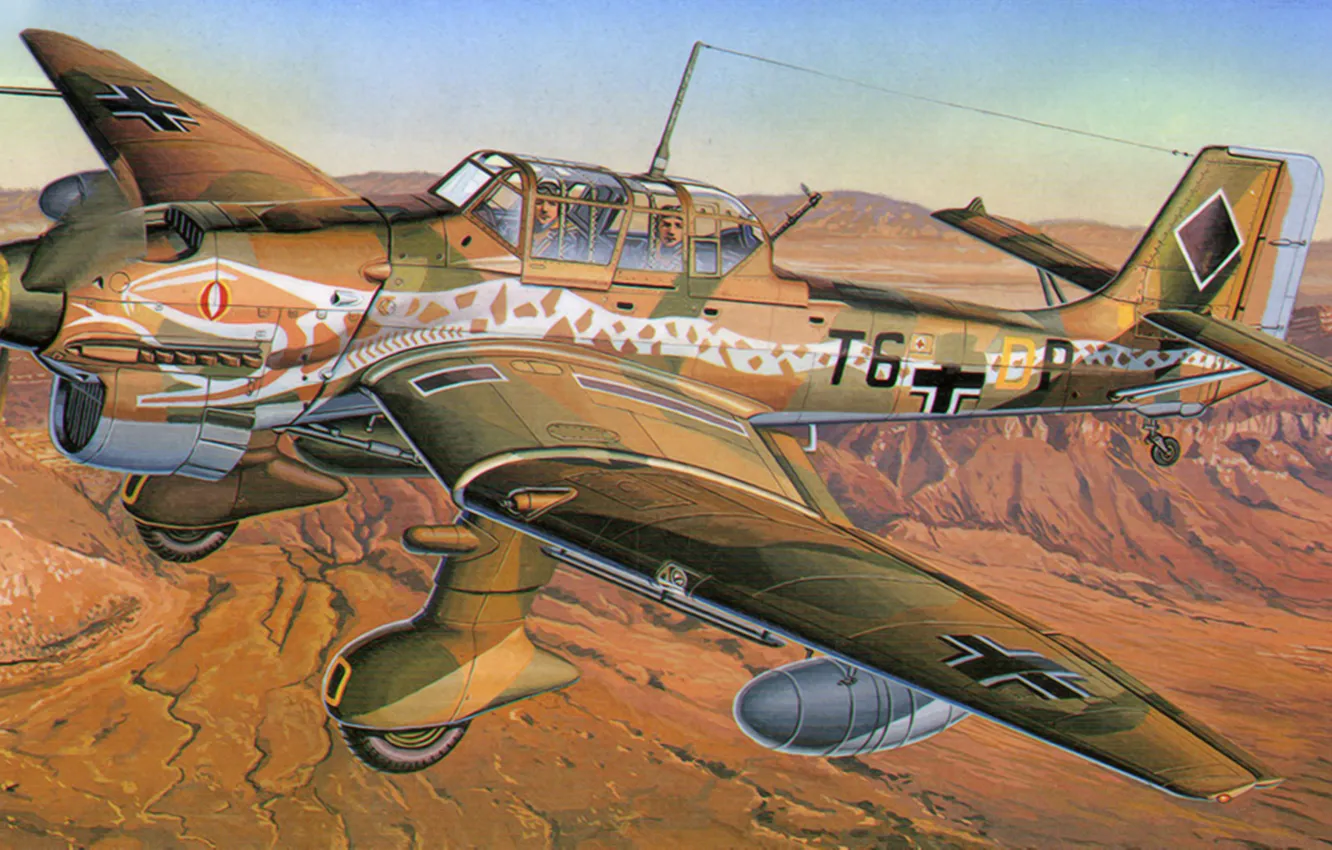 Photo wallpaper war, art, airplane, painting, aviation, ww2, Junkers Ju87R-2 Stuka &ampquot;desert snake&ampquot;