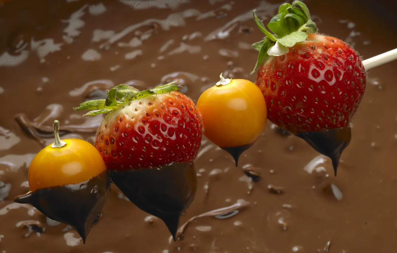 Photo wallpaper berries, chocolate, strawberry