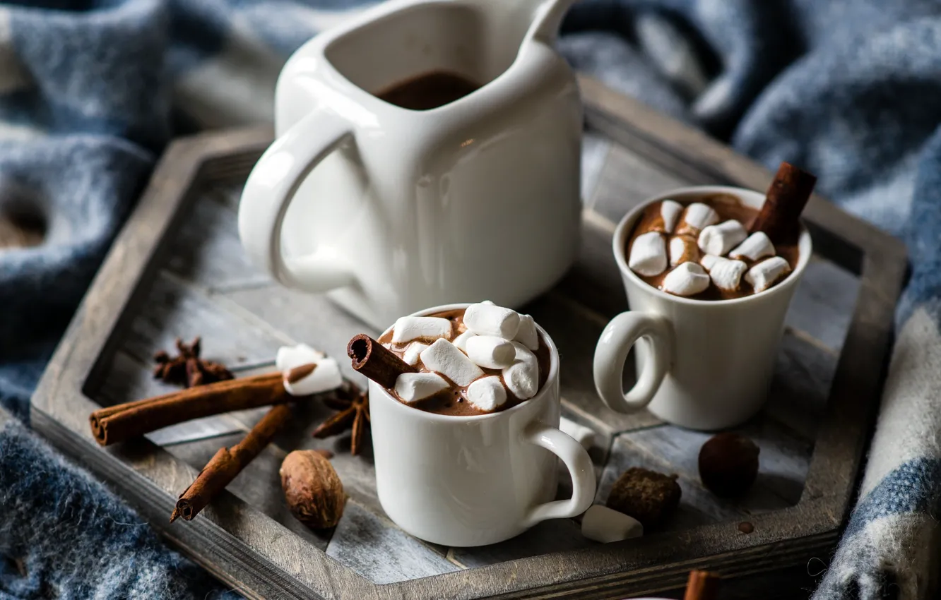 Photo wallpaper drink, still life, capuchino, marshmallows