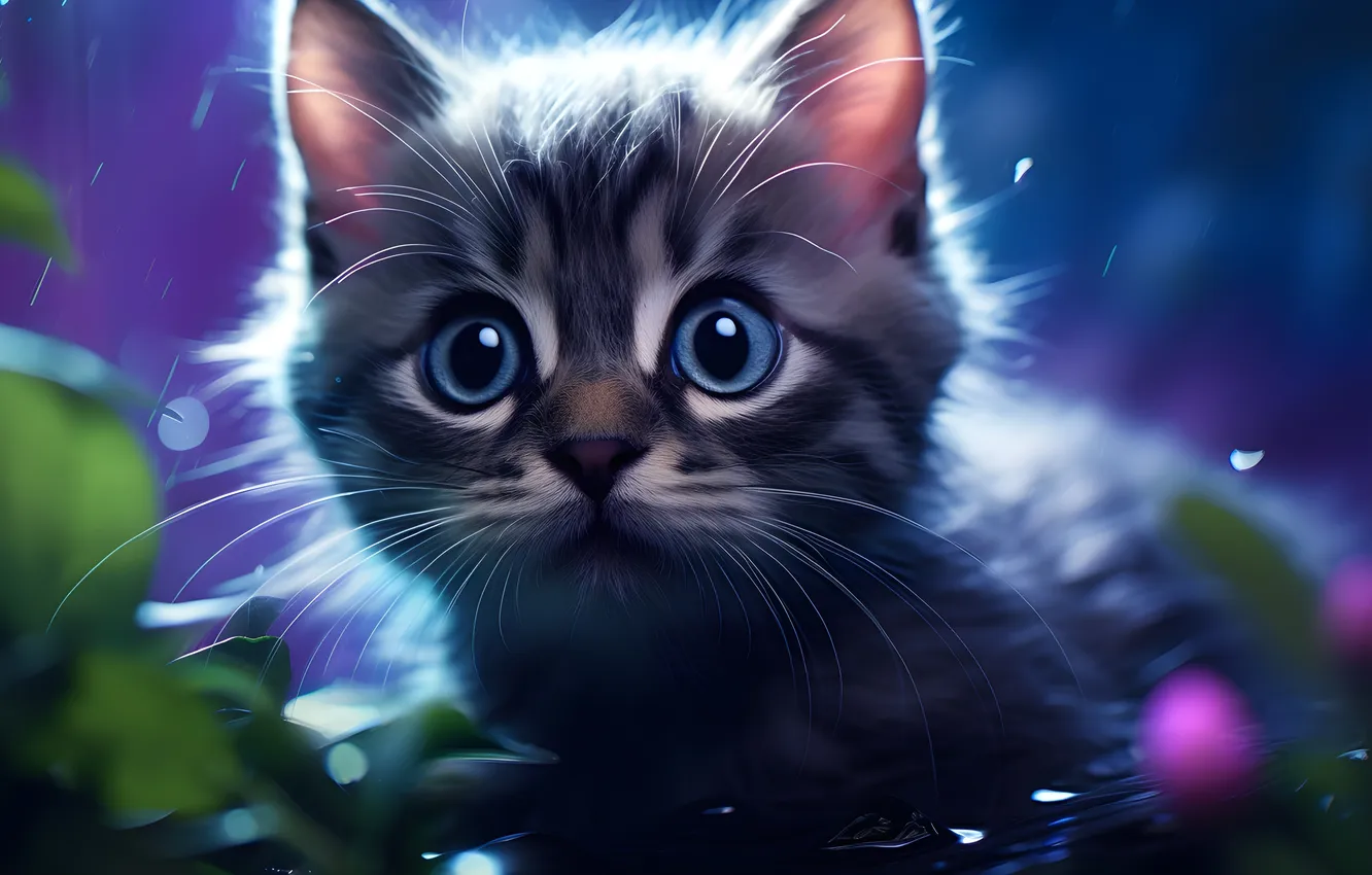 Photo wallpaper Look, Cat, Kitty, Cat, Eyes, Digital art, Face, AI art