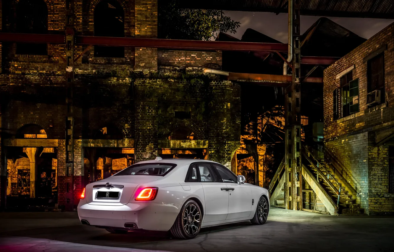 Photo wallpaper Rolls-Royce, Light, Ghost, White, Luxury, Rear, Rolls Royce Ghost, Black Badge