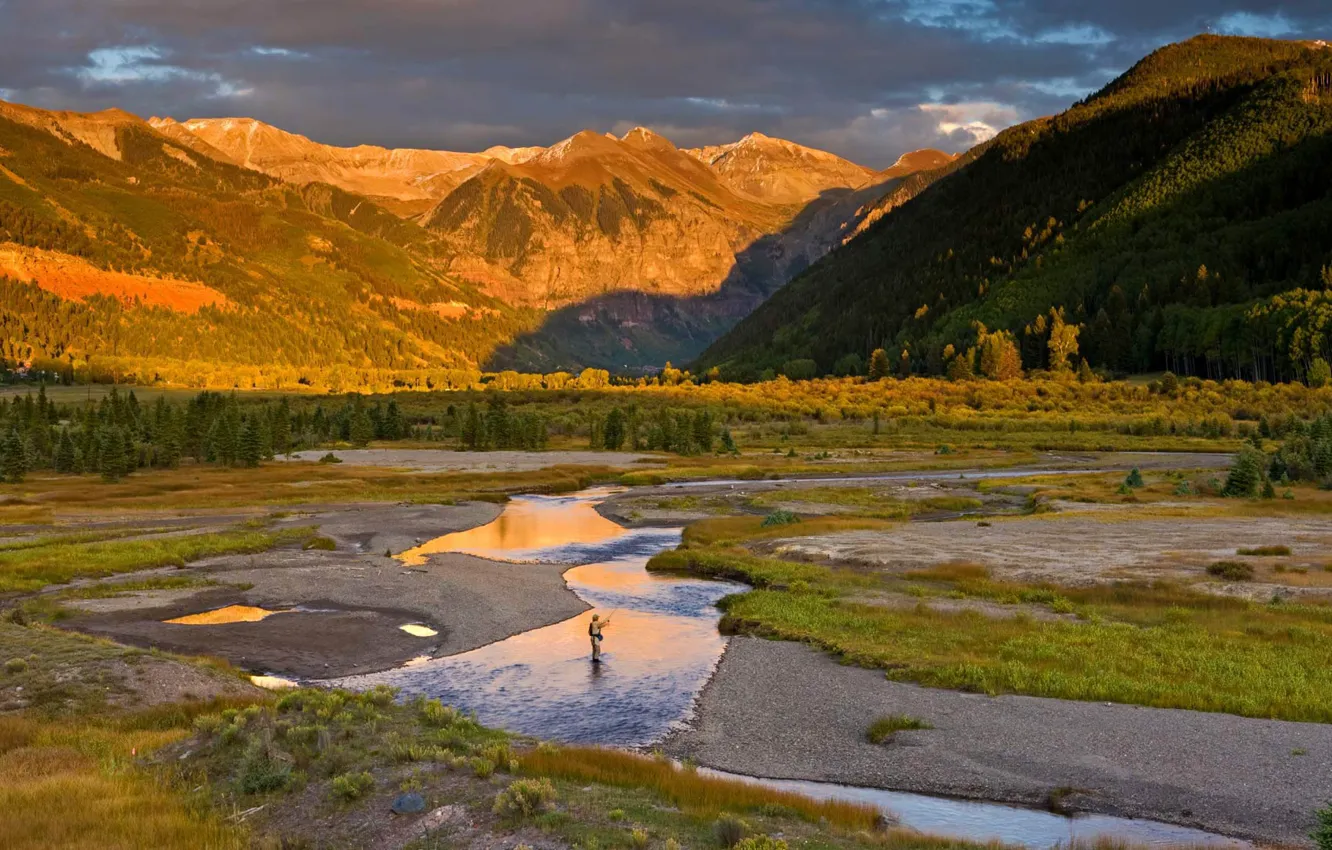 Photo wallpaper mountains, river, fisherman, Colorado, USA