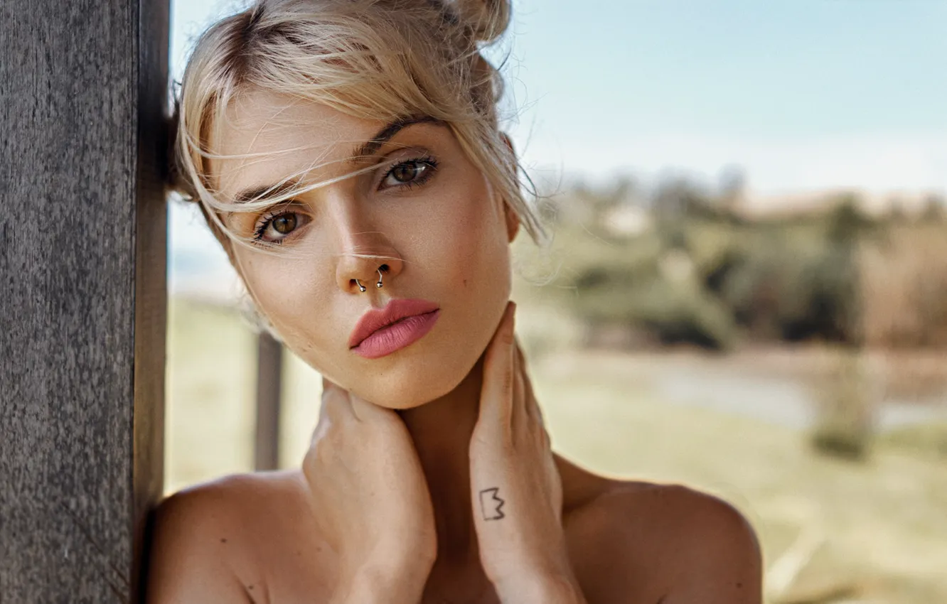 Photo wallpaper girl, close-up, piercing, blonde, beauty, charming, George Chernyadev, the septum