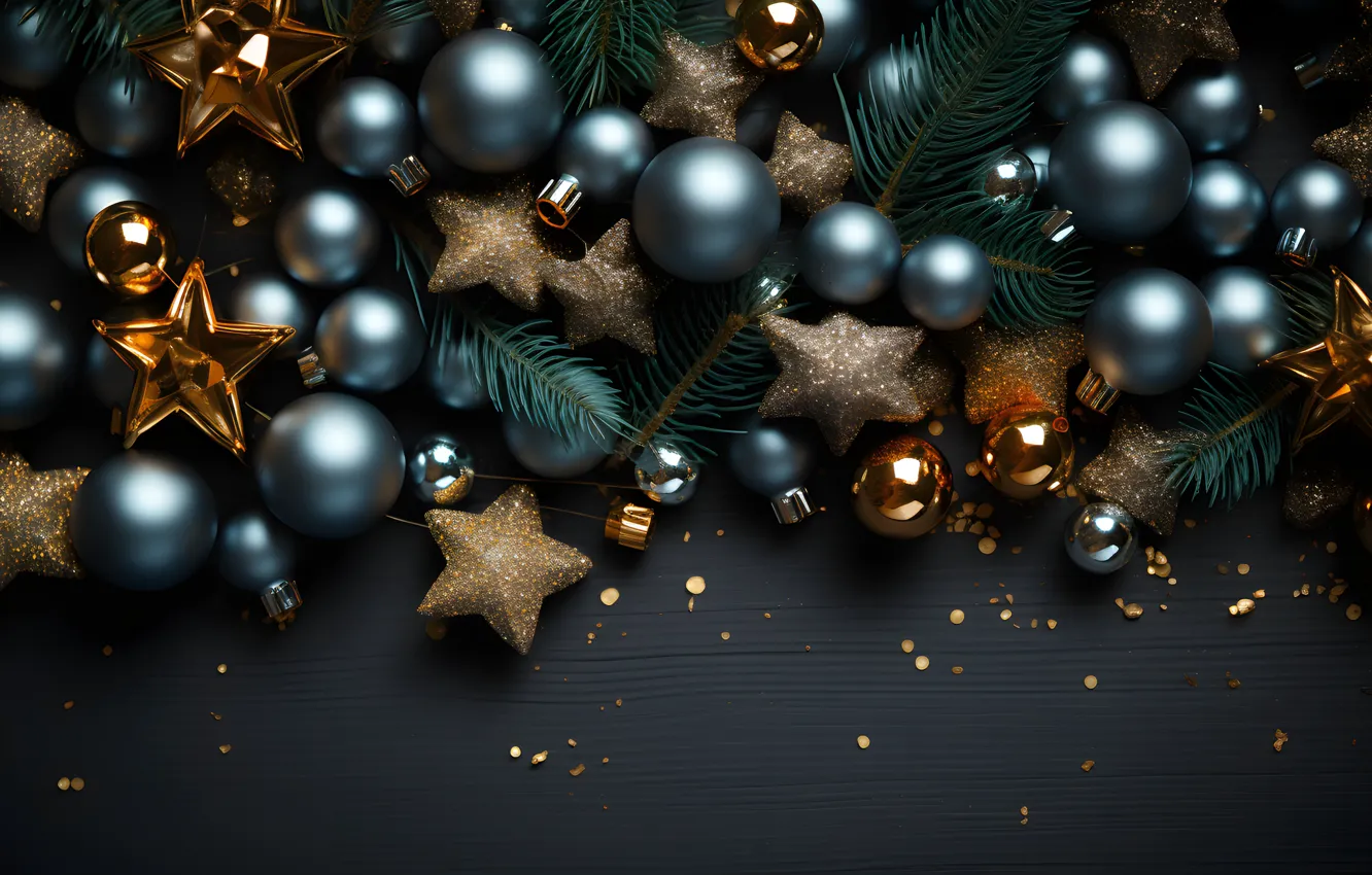 Photo wallpaper decoration, the dark background, New Year, decoration, dark, blue, balls, new year