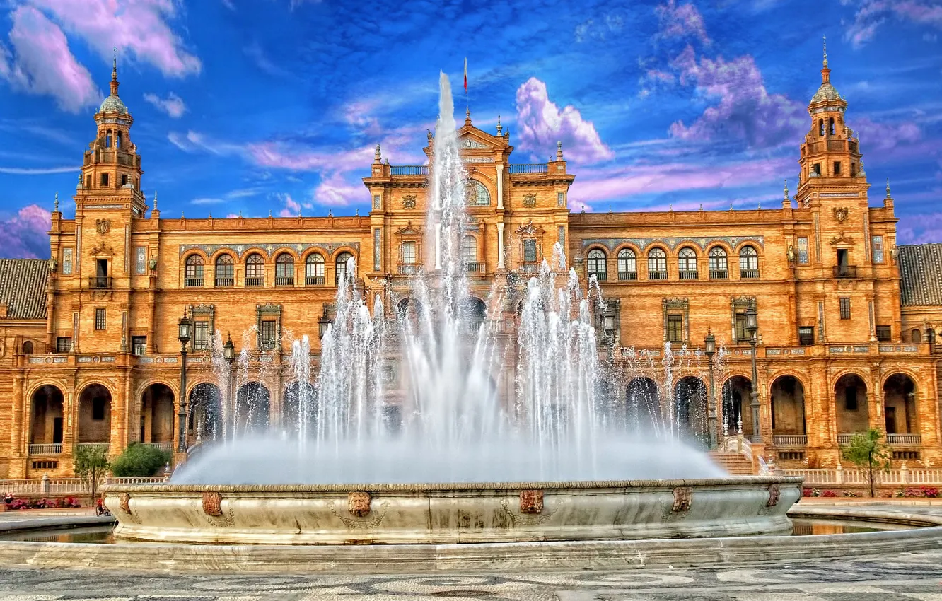 Photo wallpaper the sky, fountain, Spain, Palace, Seville, Espana