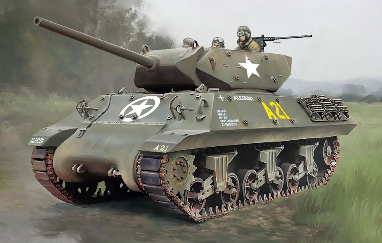 Photo wallpaper figure, art, USA, tank fighter, PT-ACS, anti-tank self-propelled artillery, 3-in. Gun Motor Carriage M10