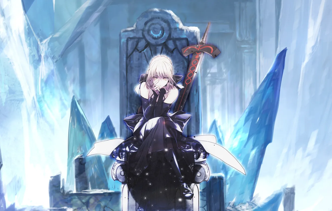 Photo wallpaper girl, weapons, sword, anime, art, the throne, saber, saber age