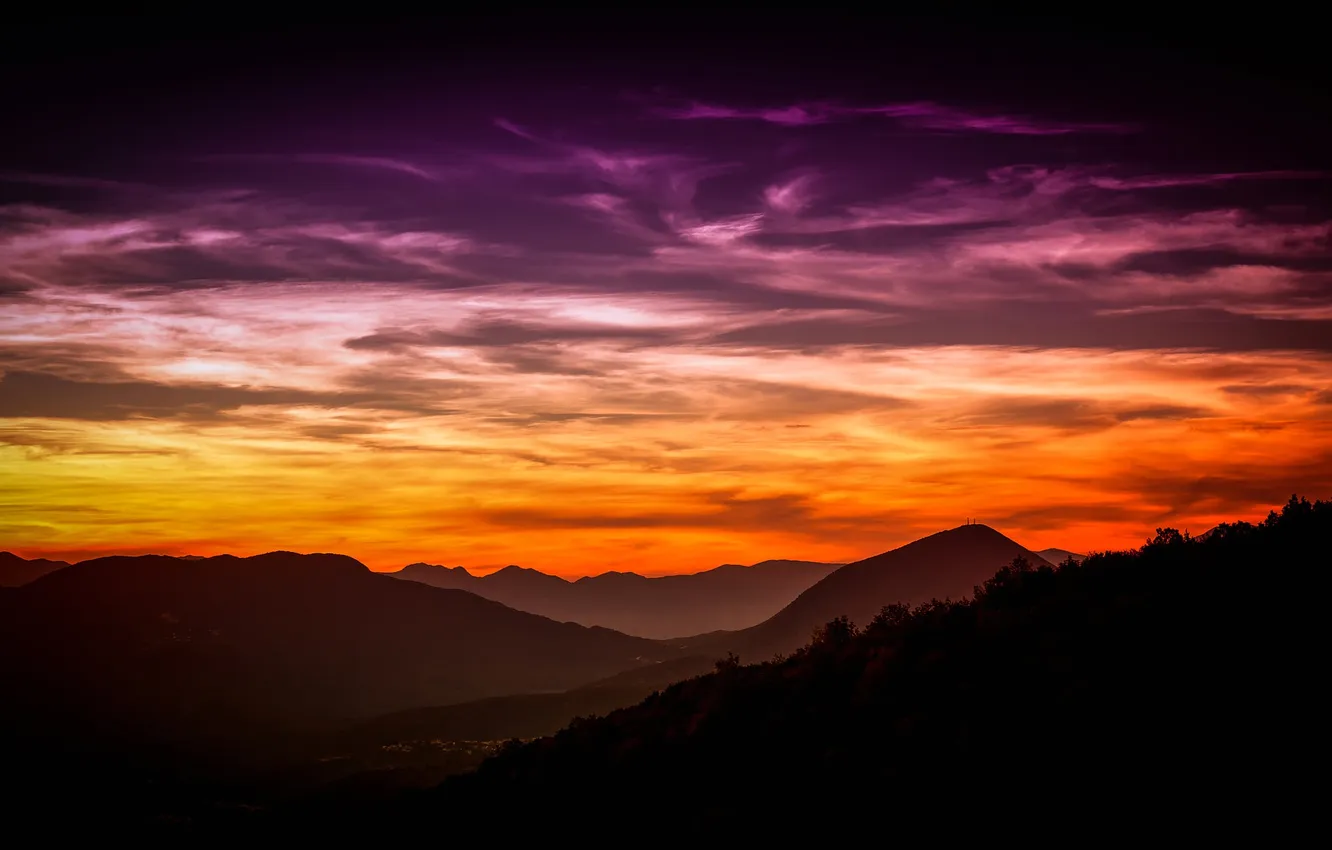 Photo wallpaper the sky, mountains, the evening, slope, glow