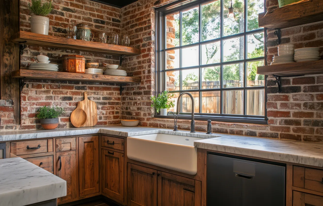 Photo wallpaper design, style, table, furniture, home, interior, window, kitchen