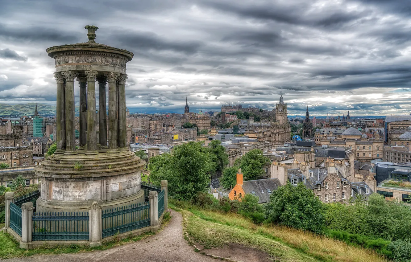 Photo wallpaper building, home, Scotland, monument, panorama, Scotland, Edinburgh, Edinburgh