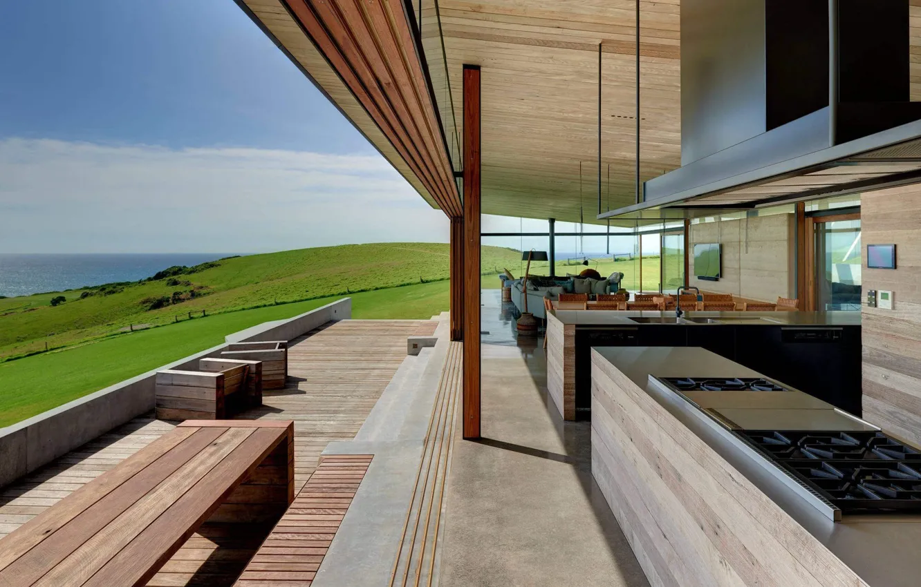 Photo wallpaper interior, kitchen, living room, dining room, ranch, by Join Construction, Farm House