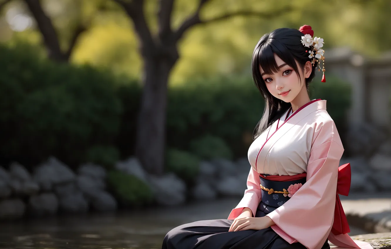 Photo wallpaper Japan, girl, garden