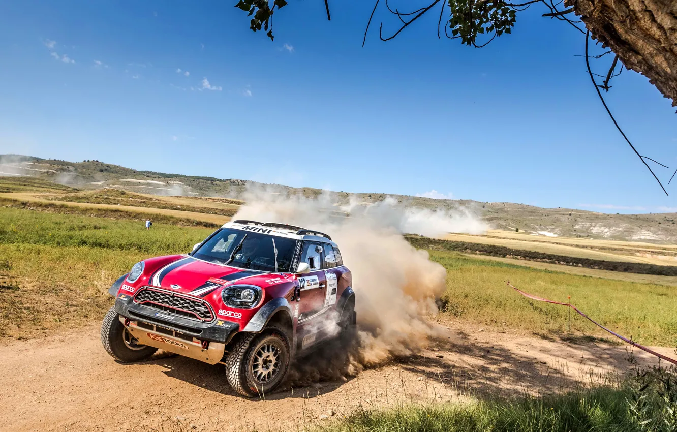 Photo wallpaper machine, auto, red, race, sport, speed, Mini, dust