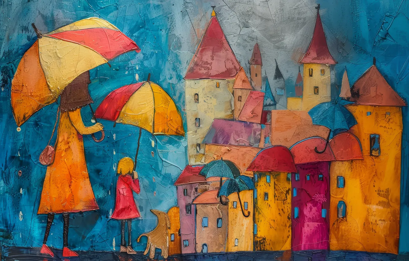Photo wallpaper the city, umbrella, people, home, neural network
