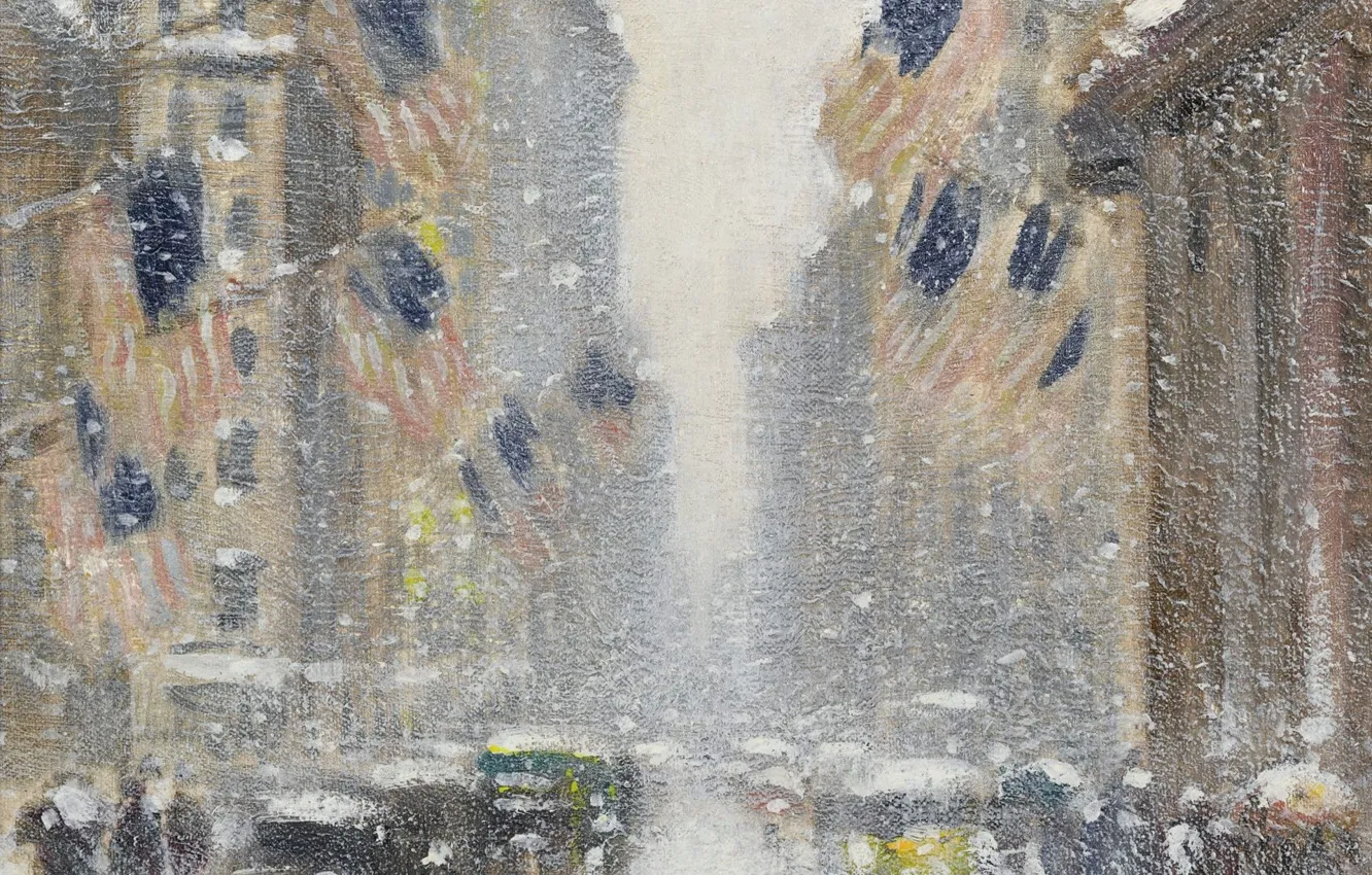 Photo wallpaper picture, the urban landscape, Guy Carleton Wiggins, Guy Wiggins, Blizzard on 5th Avenue in the …