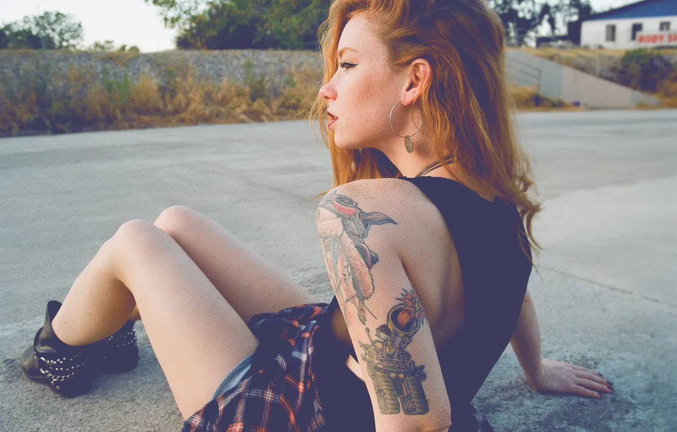 Photo wallpaper girl, woman, model, tattoo, redhead, tattoos, Hattie Watson, female