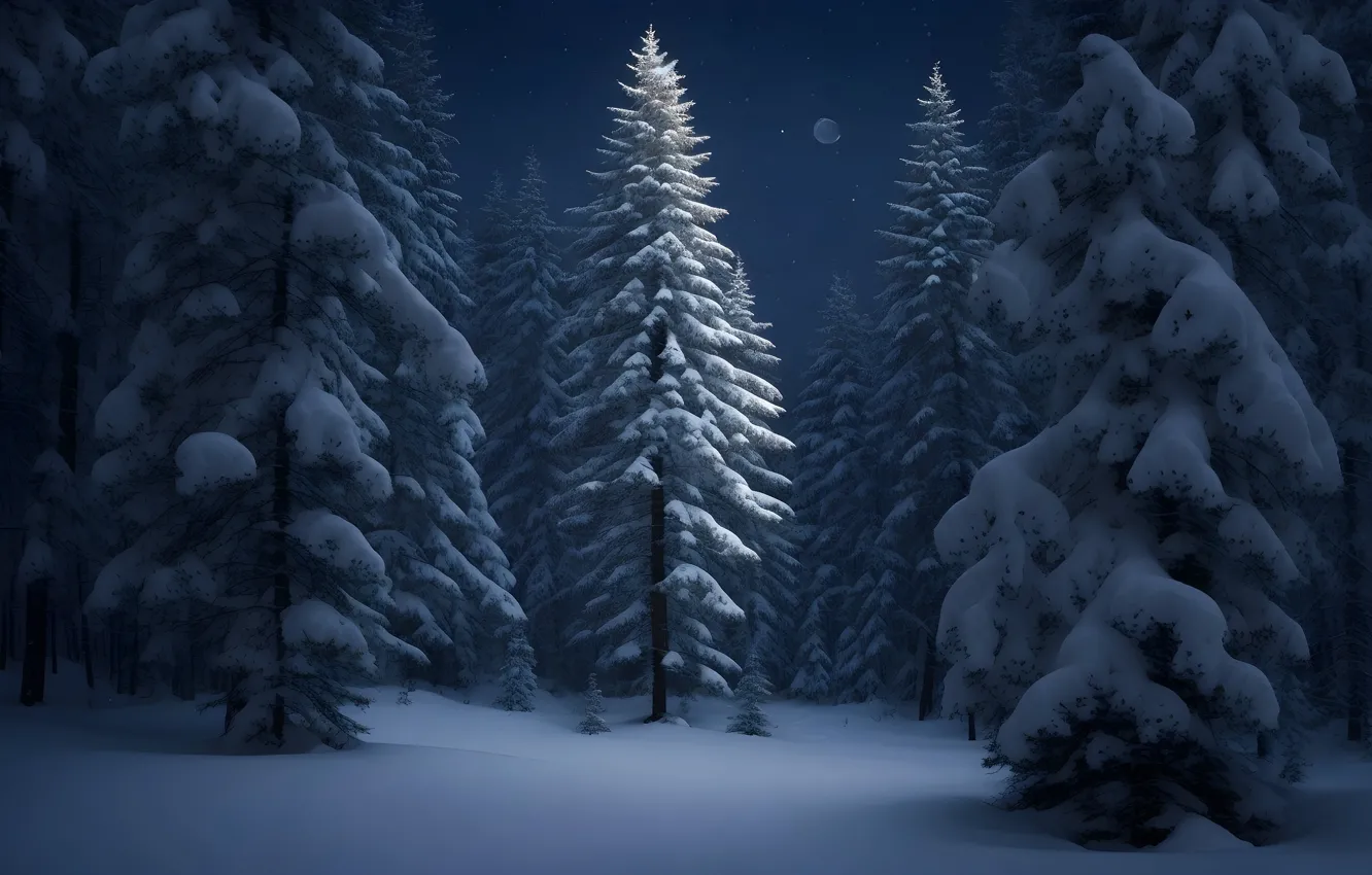 Photo wallpaper winter, frost, forest, snow, trees, nature, winter, tree