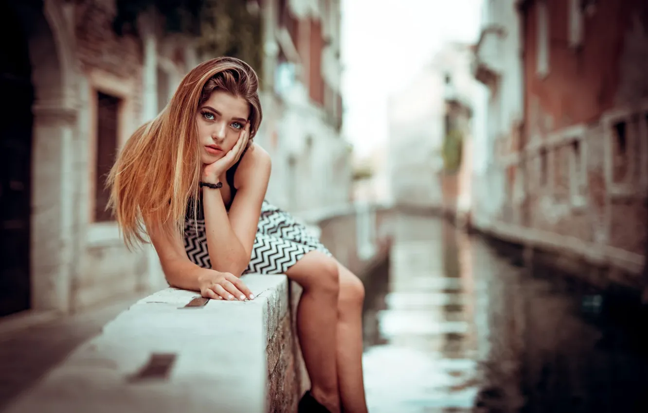 Photo wallpaper water, girl, pose, dress, Marco Squassina, Fiorenza