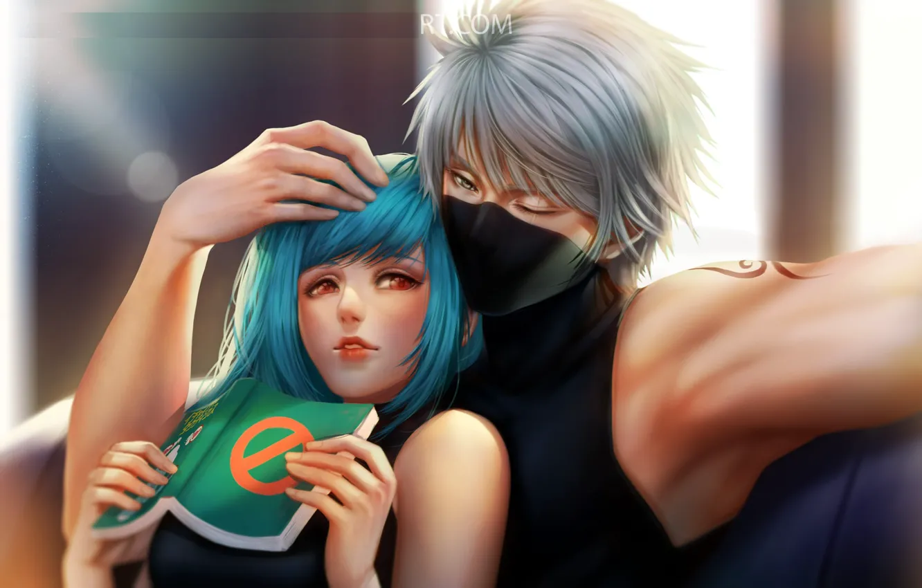 Photo wallpaper love, hands, a couple, on the couch, blue hair, owner, Naruto Shippuden, Kakashi Hatake
