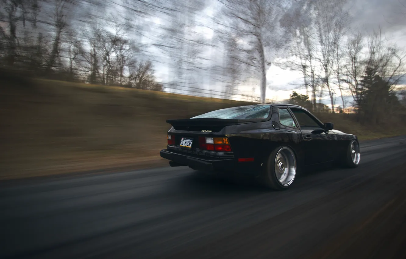 Photo wallpaper road, black, speed, porsche, Porsche, black, stance, 944