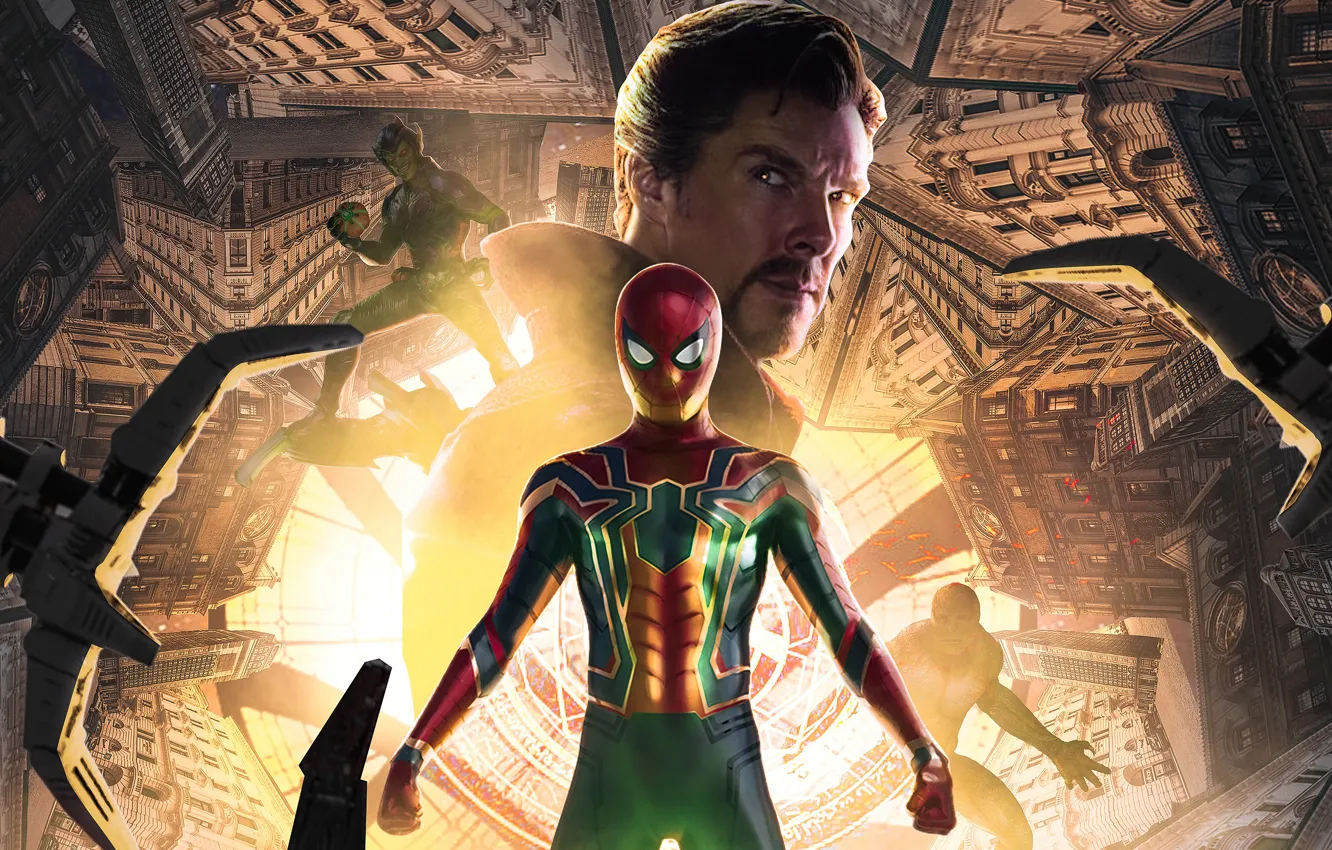 Photo wallpaper Spiderman, Green Goblin, Lizardman, Dr Strange, No way home