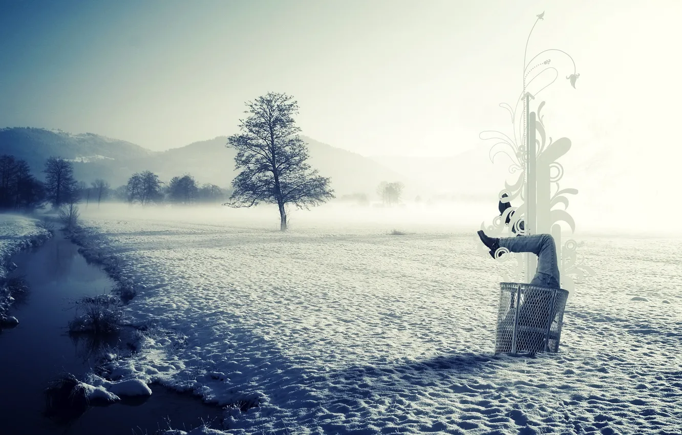 Photo wallpaper ice, winter, snow, landscape, nature, purity, fog, style