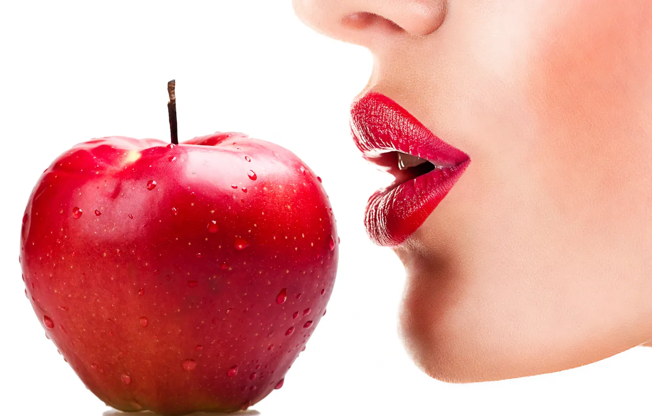 Photo wallpaper apple, red, woman, lips
