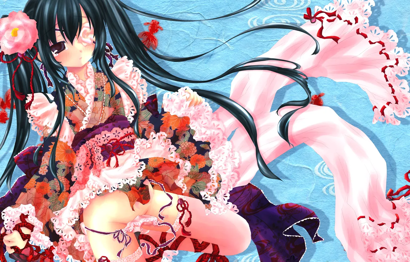 Photo wallpaper flower, girl, tape, linen, stockings, anime, tears, art
