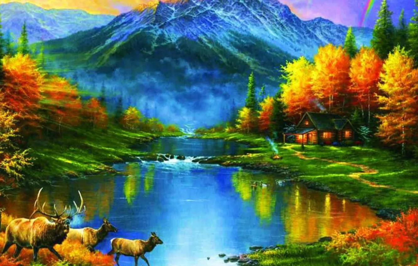 Photo wallpaper colors, autumn, Vibrant, vivid, Bonito, beautiful fall river in autumn