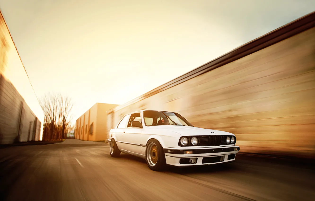 Photo wallpaper BMW, speed, BMW, white, tuning, bbs, E30