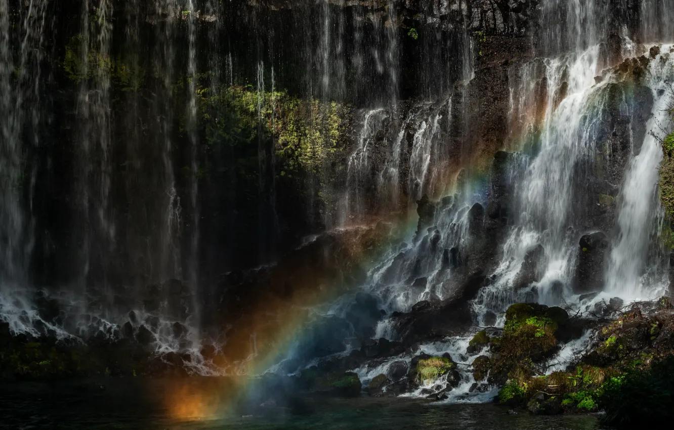 Photo wallpaper waterfall, rainbow, Japan, Shiraito Falls