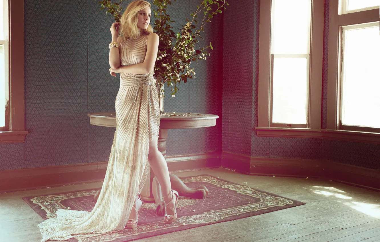 Photo wallpaper table, room, makeup, figure, dress, actress, window, hairstyle