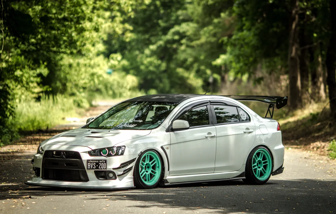 Photo wallpaper white, mitsubishi, lancer, evolution