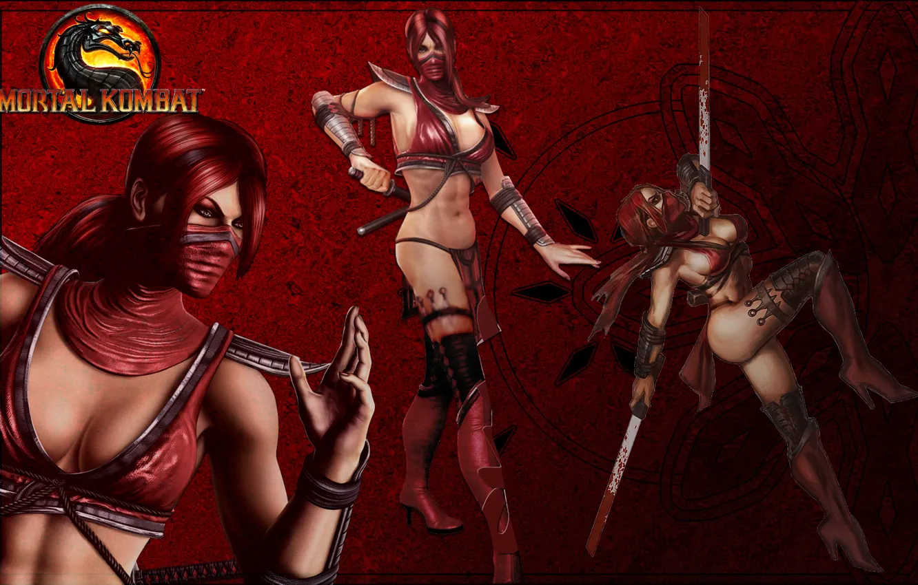 Photo wallpaper girl, sword, katana, Mortal Kombat, red hair, Skarlet
