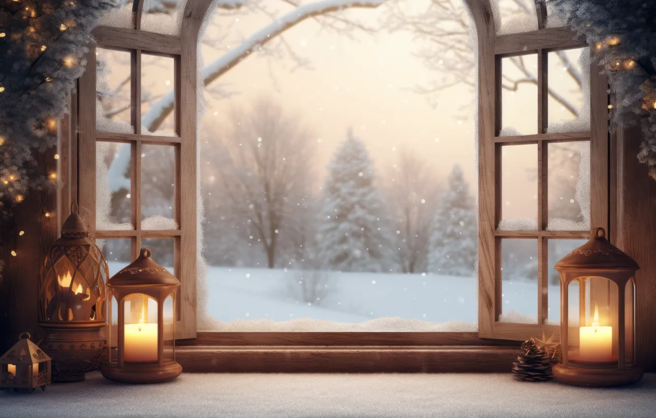 Photo wallpaper winter, frost, forest, snow, branches, nature, comfort, room