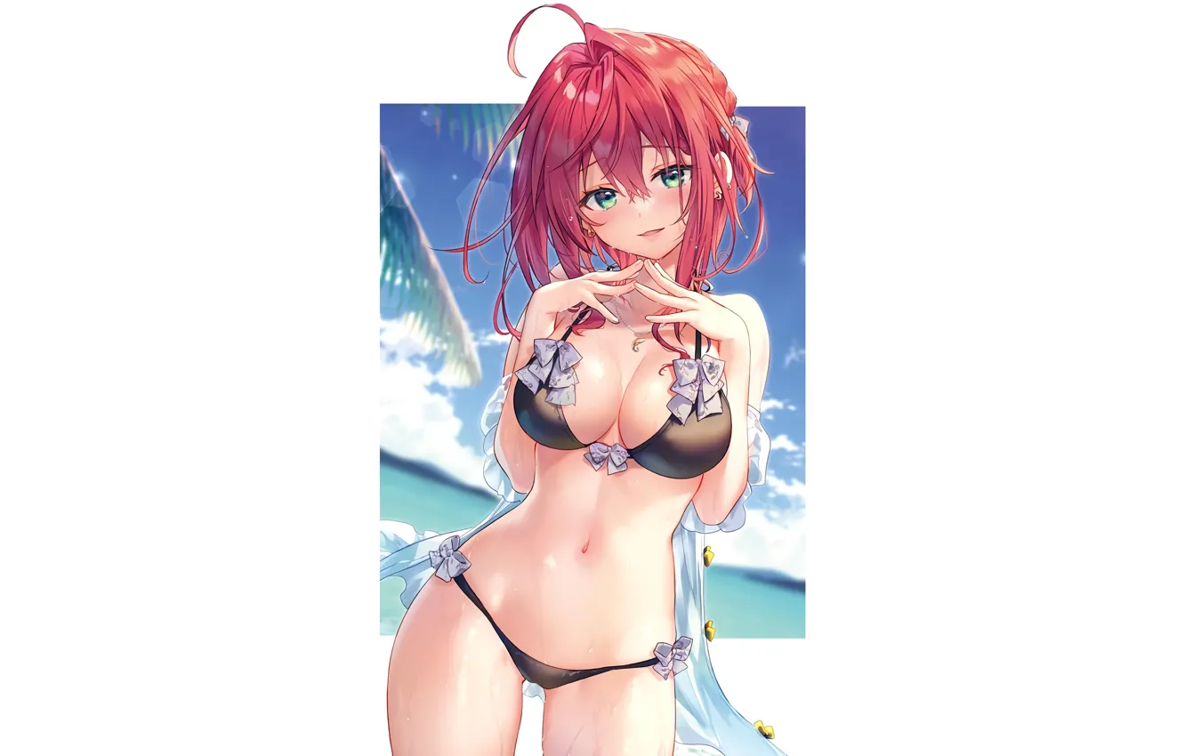 Photo wallpaper girl, hot, Red, sexy, beach, red hair, sea, anime