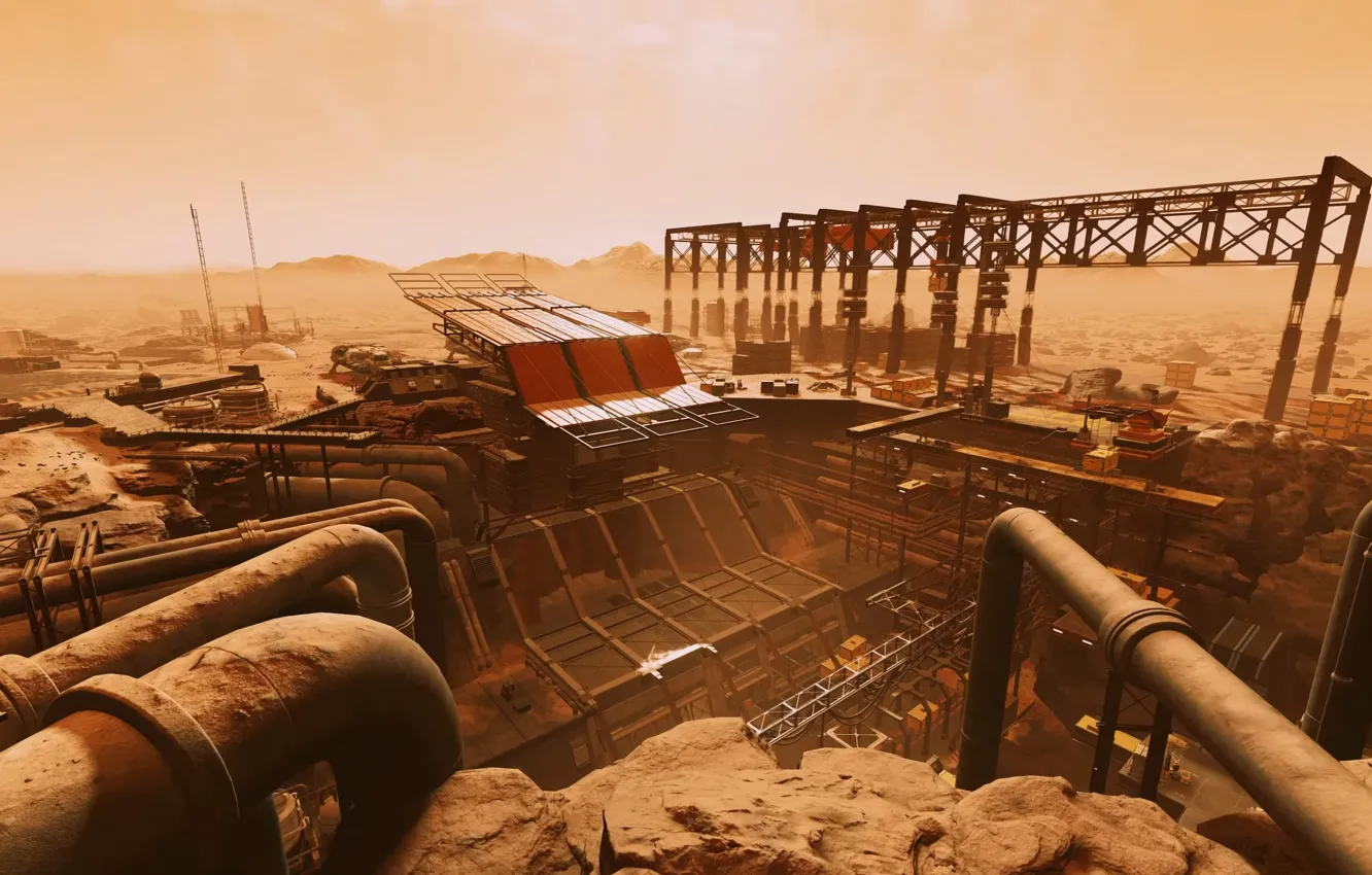 Photo wallpaper desert, planet, dust, pipe, Starfield, mine